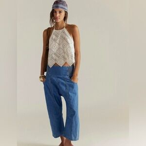 We The Free People Lunan Pull On Harem Pants Womens S Blue Denim Crop Barrel